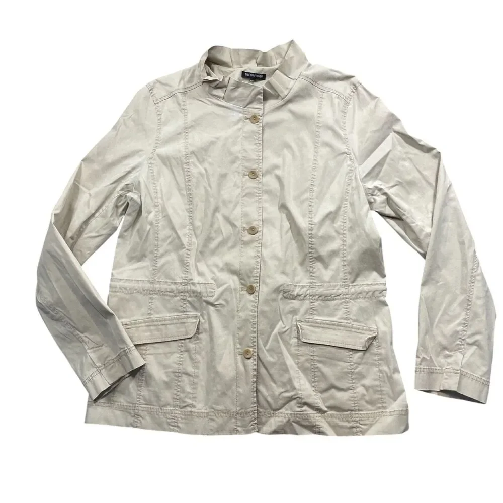 Eileen Fisher Medium Beige Jacket Medium‎ Weight Cotton Blend (READ) no size tag